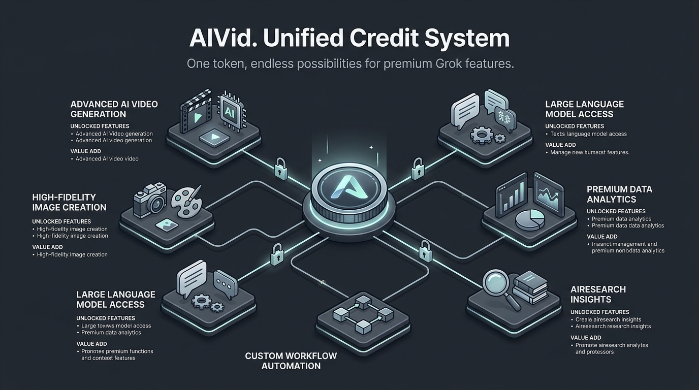 Workflow diagram illustrating the AIVid Unified Credit System instantly unlocking multiple AI video generation models.
