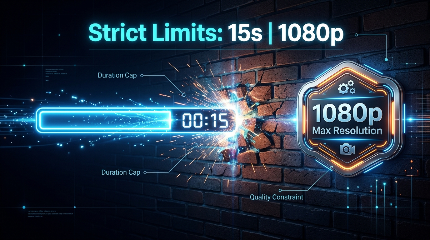 Infographic highlighting SeeDance 2.0 maximum generation constraints of 15 seconds and 1080p resolution