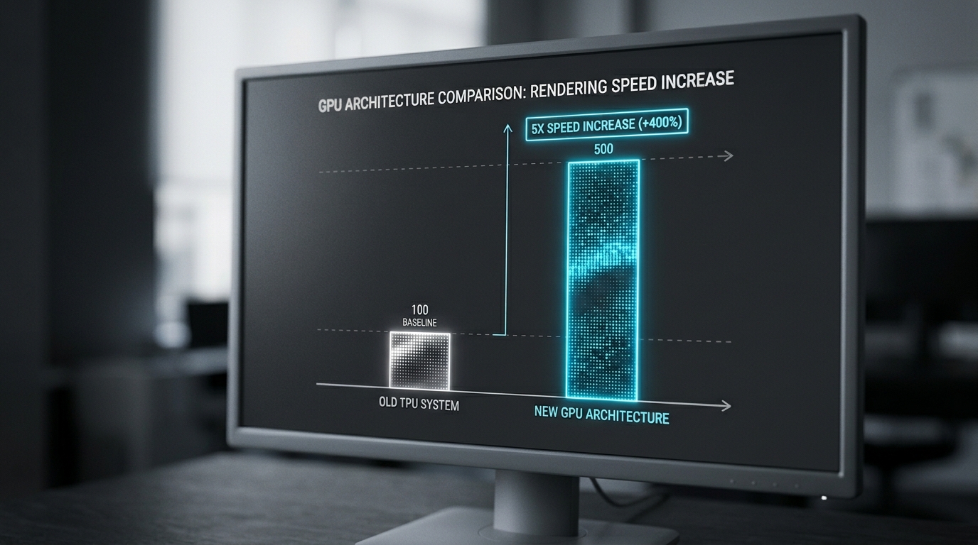 Data chart displaying the 5x rendering speed increase of Midjourney v8.