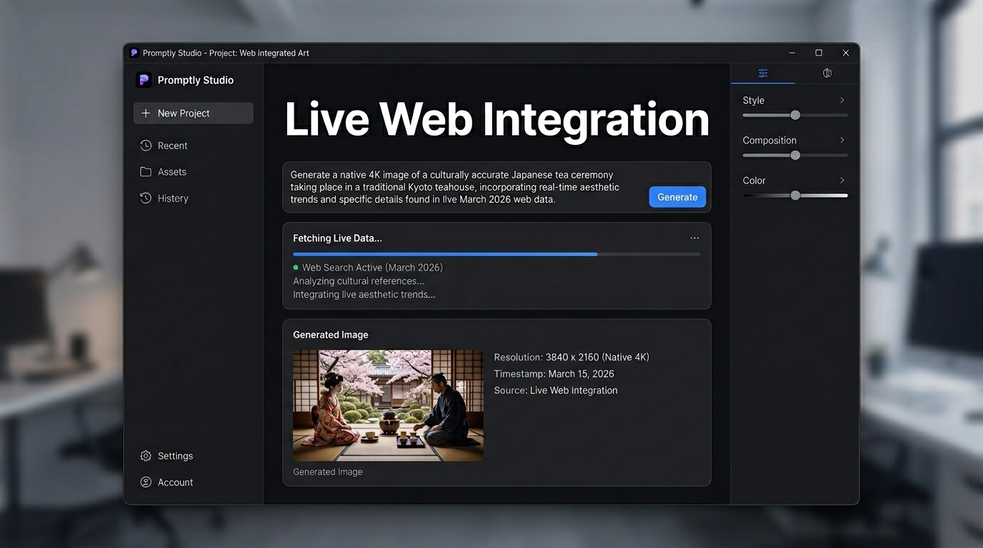 UI screenshot demonstrating SeeDream 5.0 Lite utilizing live web search for temporally accurate 4K image generation
