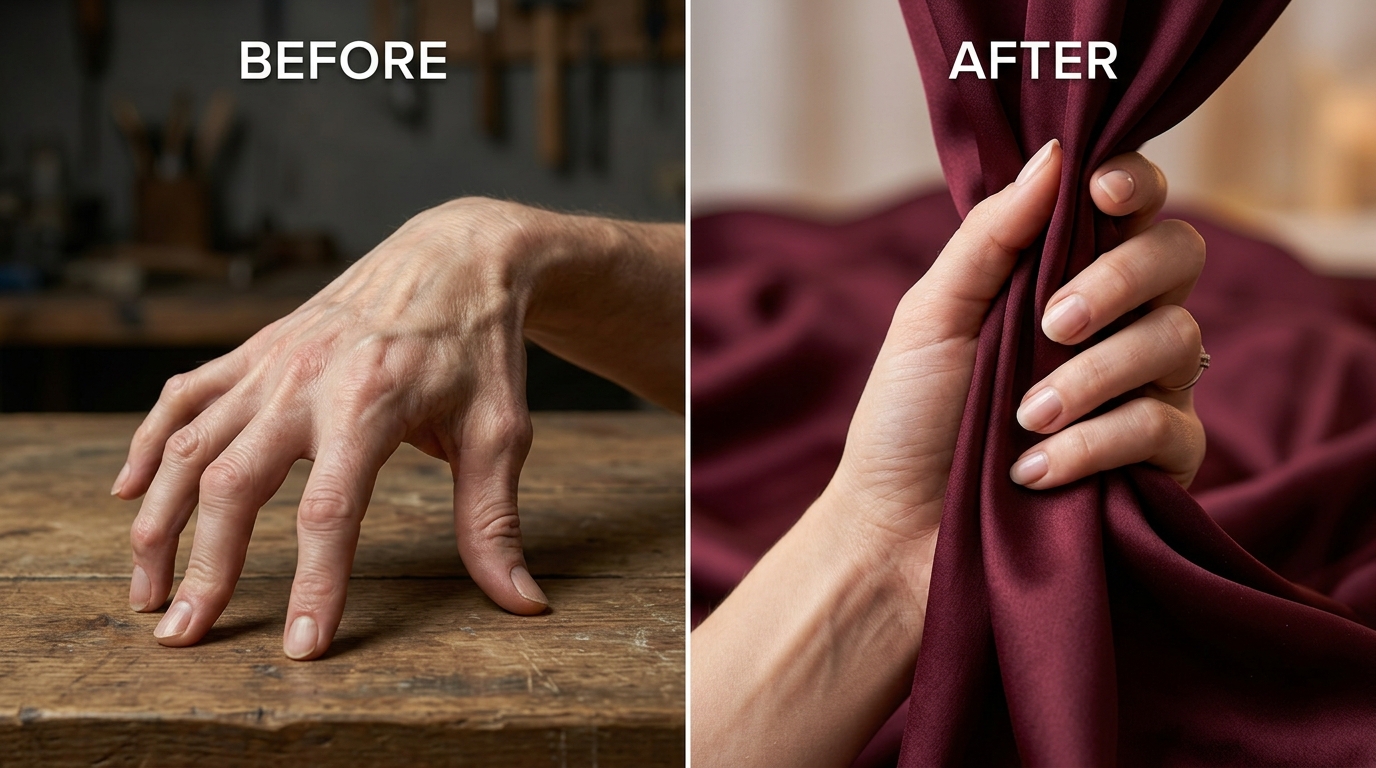 Before and after split showing flawless anatomical rendering and fabric physics. Rationale: Visually dismantling the six-finger myth with a side-by-side comparison provides irrefutable evidence of the new model's physics-aware capabilities.