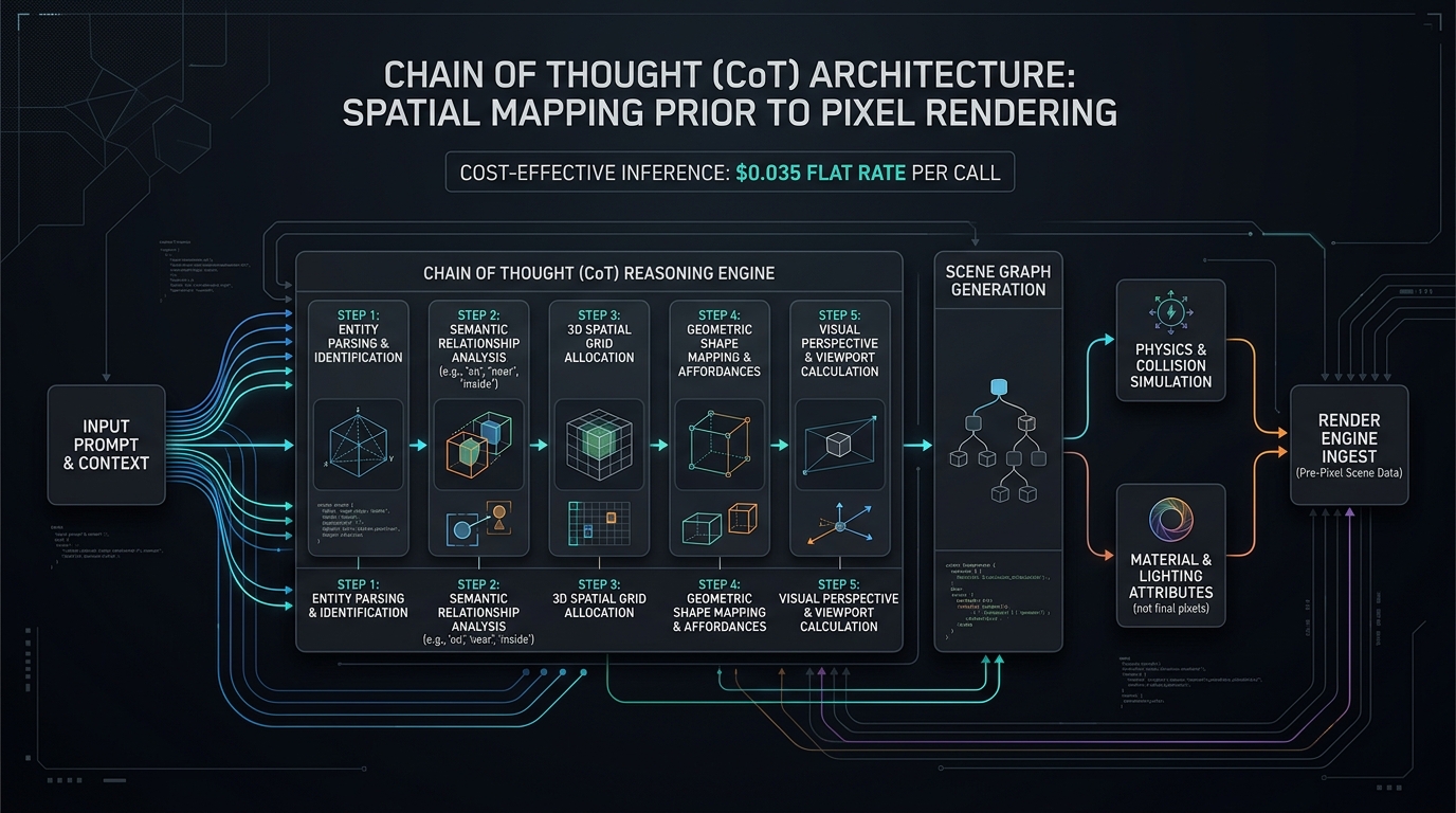 Workflow diagram detailing the Chain of Thought spatial evaluation process in SeeDream 5.0 Lite