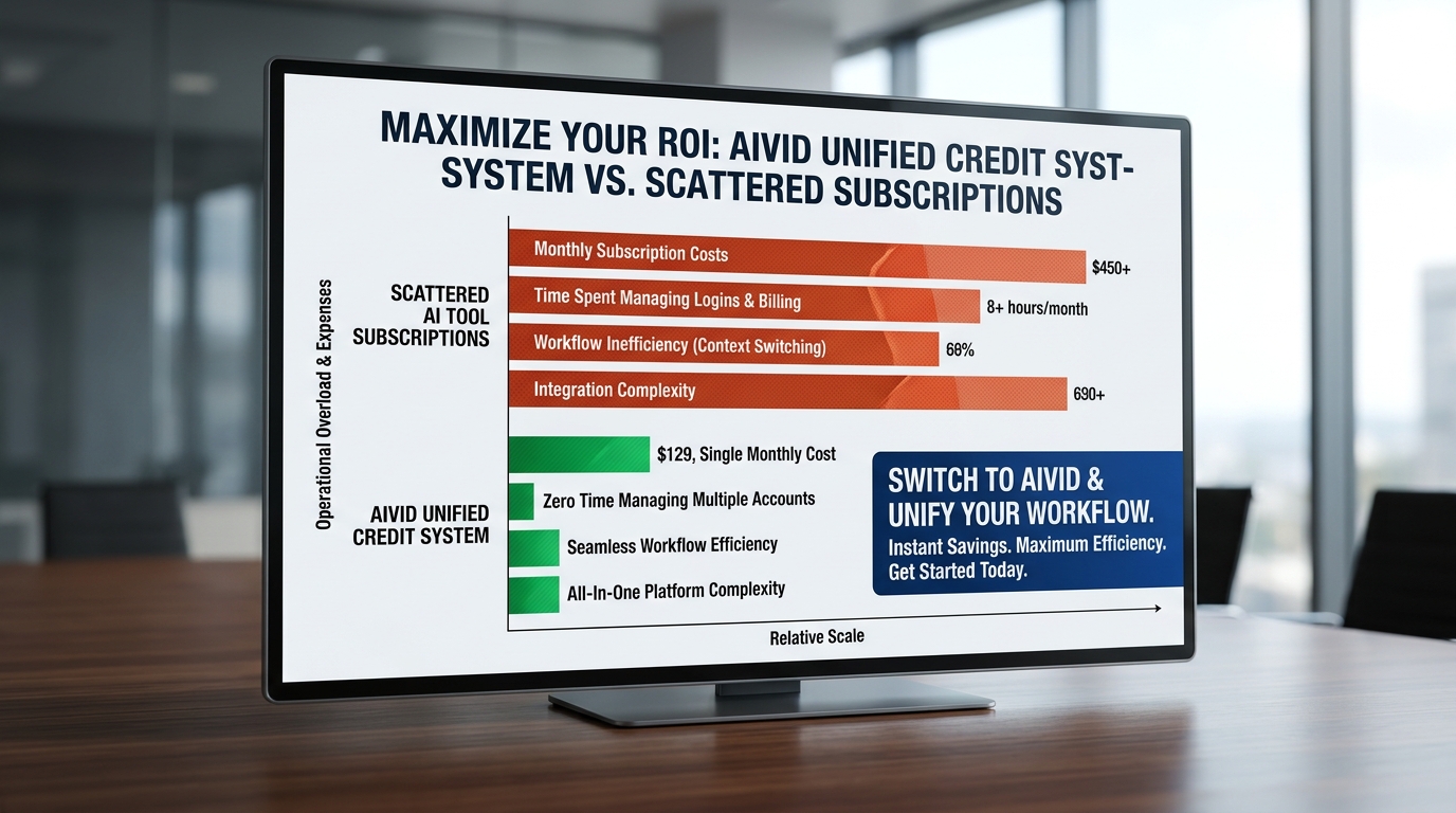 Bar graph showing cost efficiency of the AIVid. Unified Credit System versus multiple standalone subscriptions