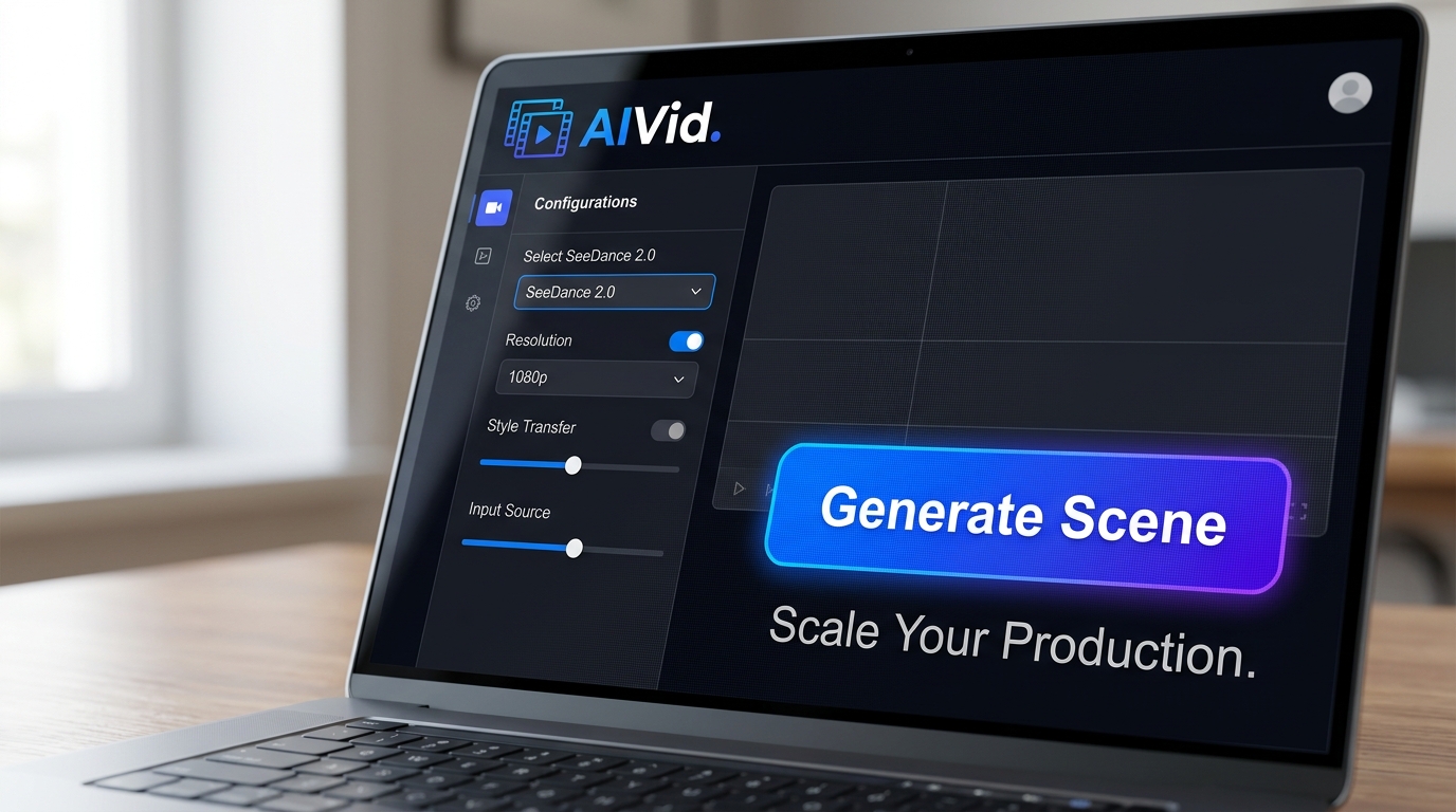 AIVid. platform interface highlighting the simple three step workflow to generate video with SeeDance 2.0