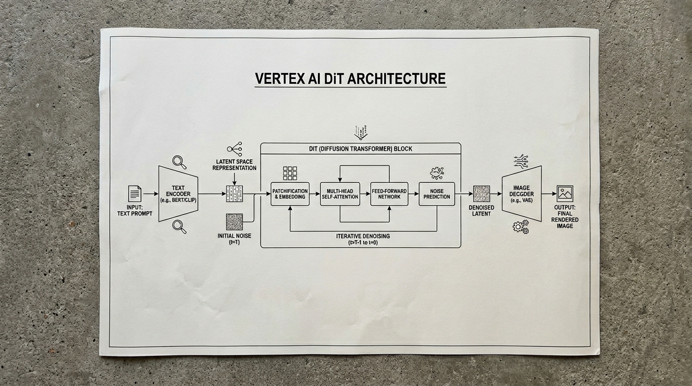 Workflow diagram illustrating the Diffusion Transformer architecture inside Google Vertex AI.
