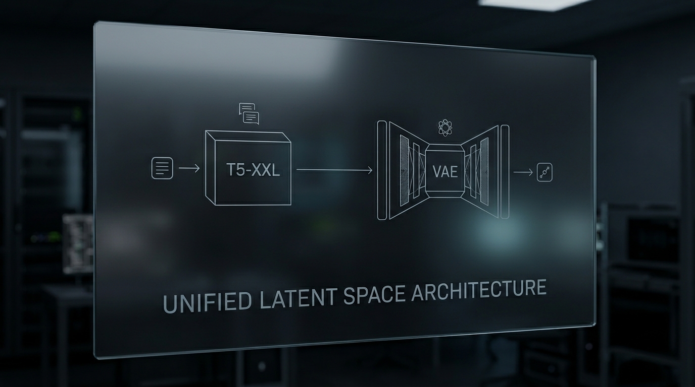 Technical workflow diagram illustrating the unified latent space architecture and T5-XXL text encoder in Wan 2.7.