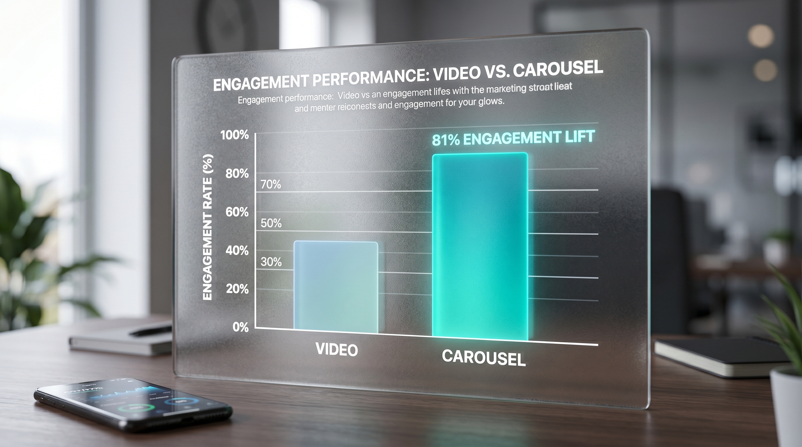 Bar chart comparing TikTok format performance, demonstrating that photo carousels drive 81 percent more engagement than full-motion video.