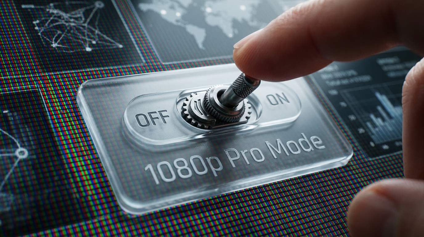 Macro UI shot of the upcoming 1080p Pro toggle switch for the Grok Imagine 2.0 interface.