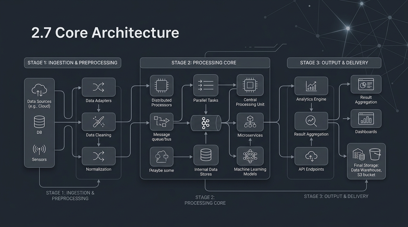 Technical workflow diagram illustrating the three-stage processing architecture of Wan 2.7.