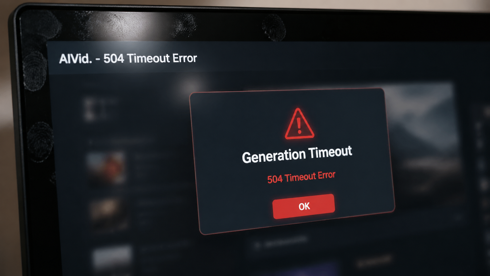 AIVid. - Generation Timeout Error Interface