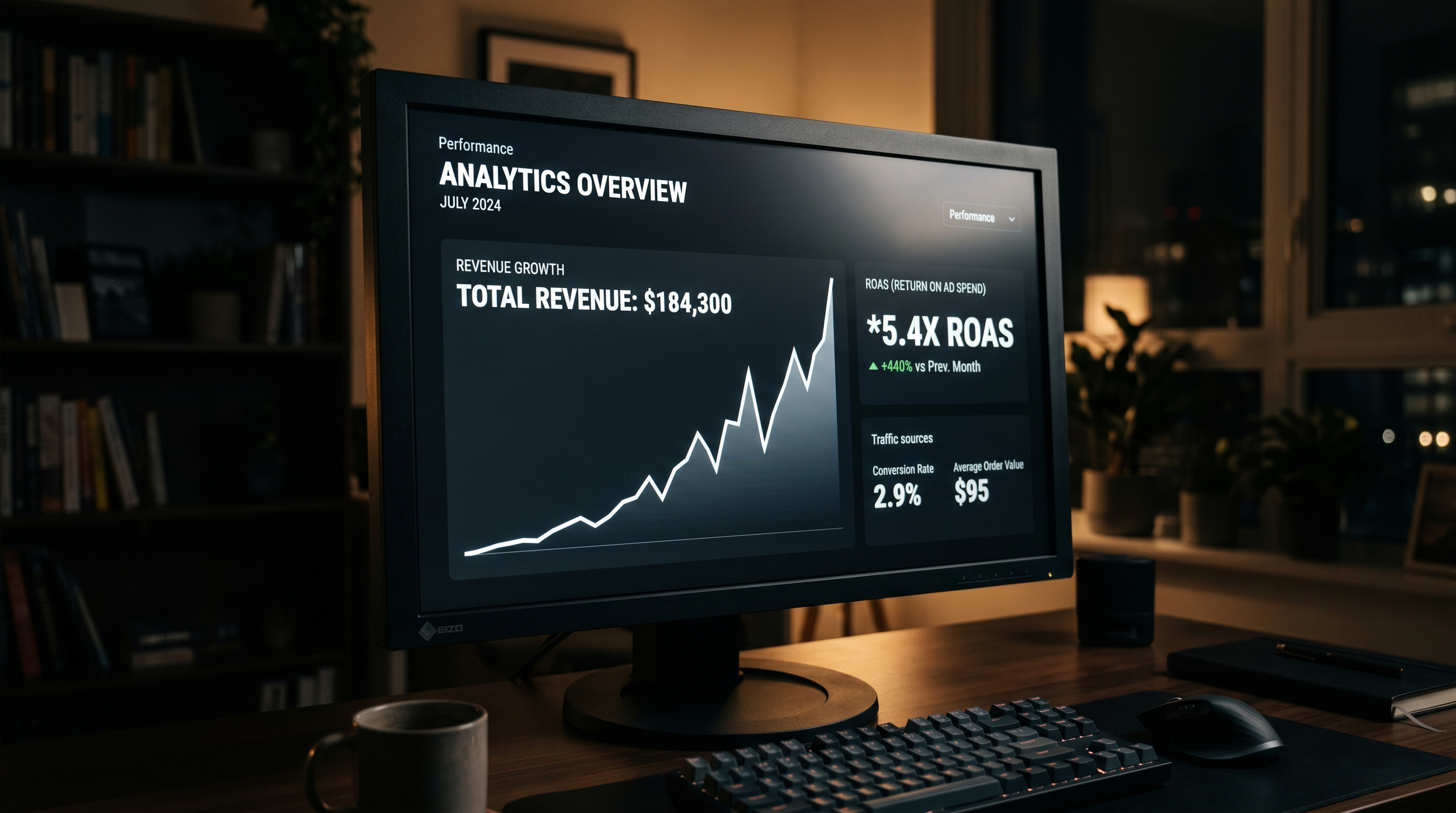 Data visualization chart showing a 5.4x ROAS increase for AI influencer campaigns, validating the introductory performance metric.