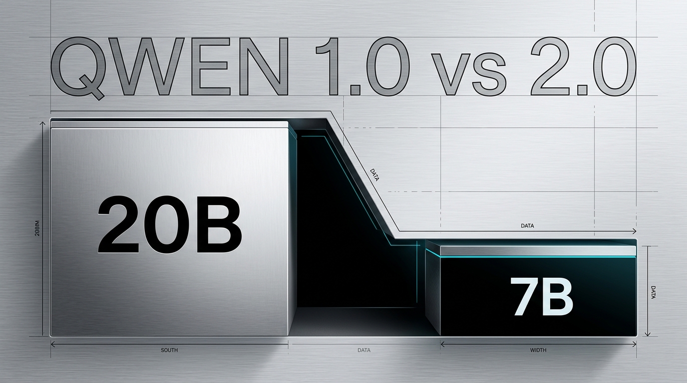 Data chart comparing Qwen 1.0 20B parameters to Qwen 2.0 7B parameters.