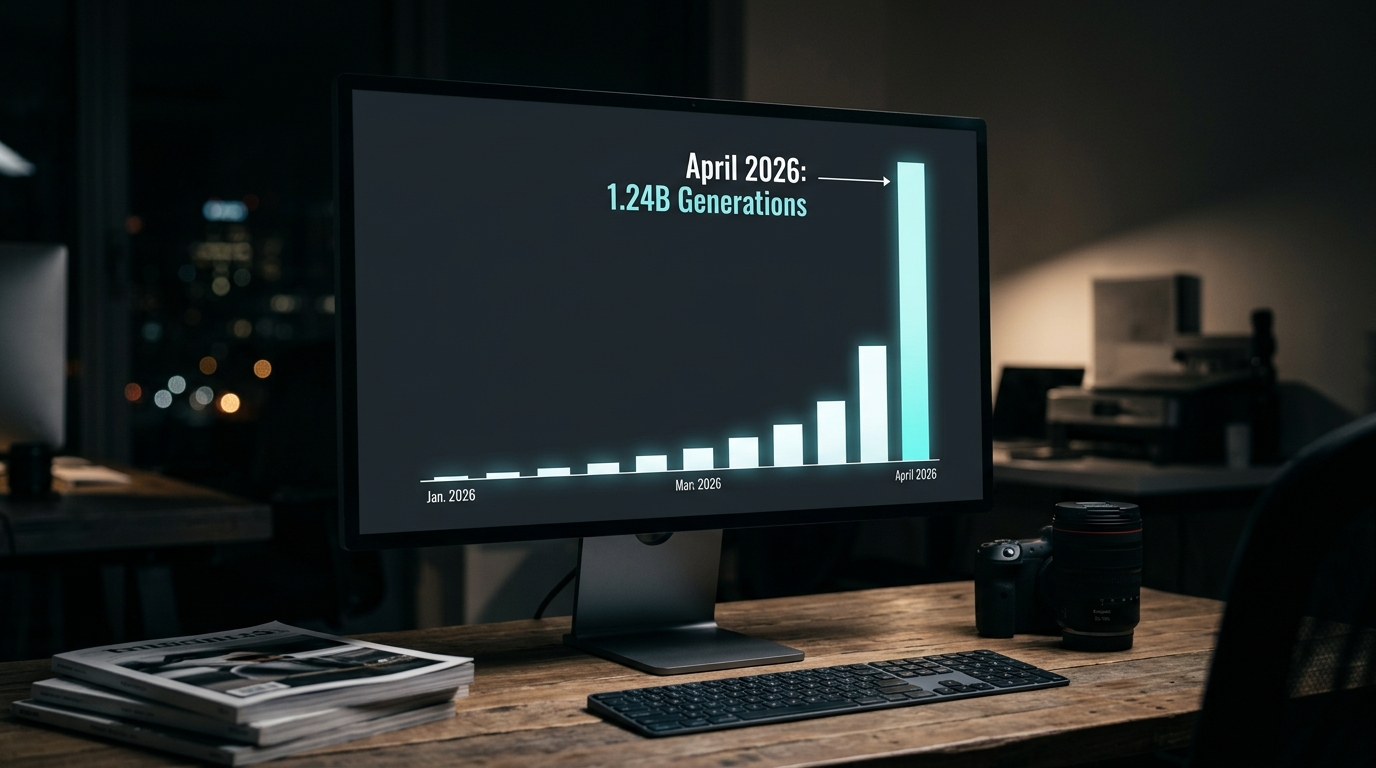 Data chart showing the spike of 1.245 billion generated videos in April 2026 following xAI's X Premium+ integration.