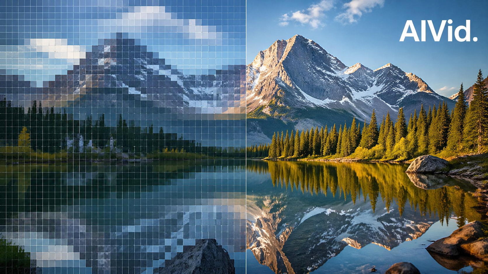 Fixing 4K image artifacts using a Shifted Tiled VAE in an advanced comfyui flux setup. [Before/After Split] A 1:1 image comparison of a highly detailed landscape. Left side shows harsh grid-like rendering artifacts; right side shows a flawless, cohesive 4K output. Professional photography style. 'AIVid.' text cleanly overlaid on the flawless render side.