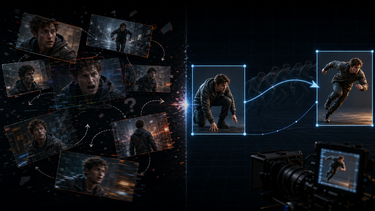Comparison of text-to-video drift versus dual-keyframe control in an ai animation workflow