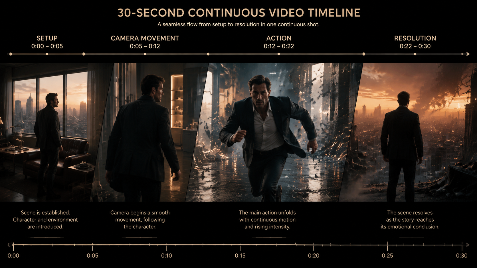 Conceptual view of native 30-second AI video generation process