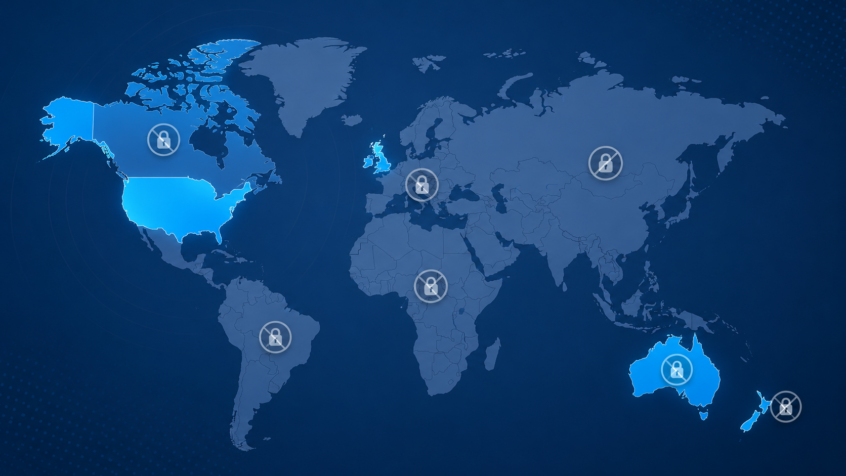 Map highlighting countries affected by the Fable 5 ban for foreign nationals inside and outside the United States