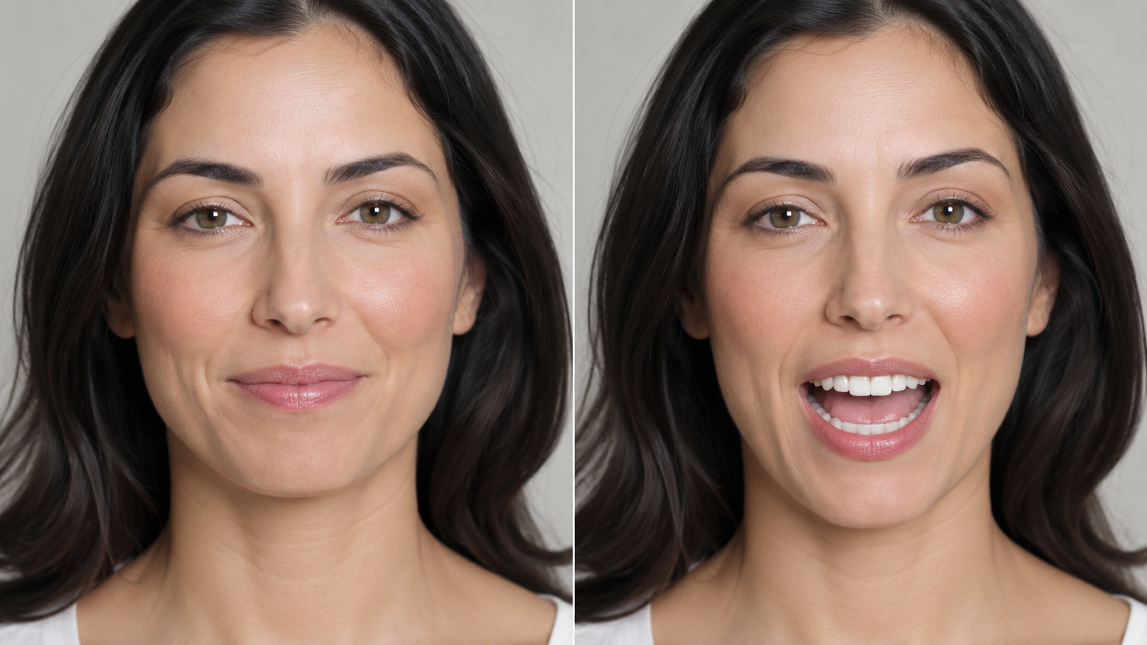 Before and after base mouth state comparison for more natural AI video mouth movement