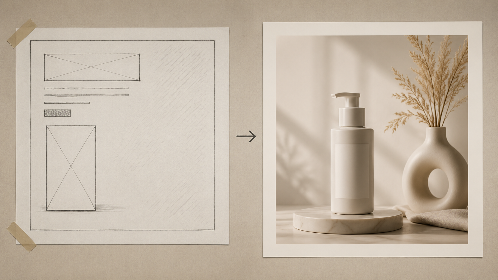 Text-only AI render drifting from an approved layout, showing why Sketch Editing needs structure