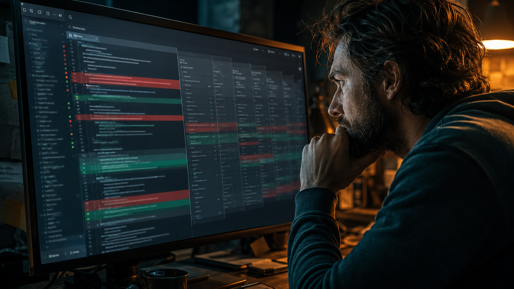 Noisy multi-file diff expanding beyond a ticket boundary, illustrating Gemini 3.5 Pro coding reliability risk