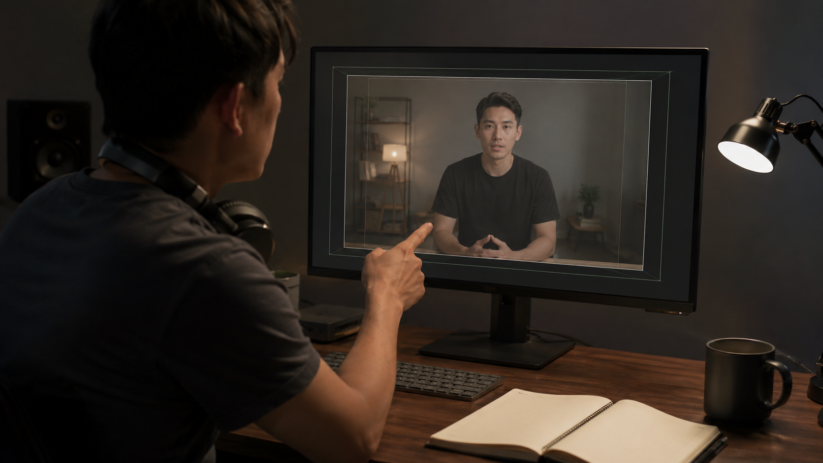 Muted monitor review of frame-border drift used to diagnose AI video camera movement