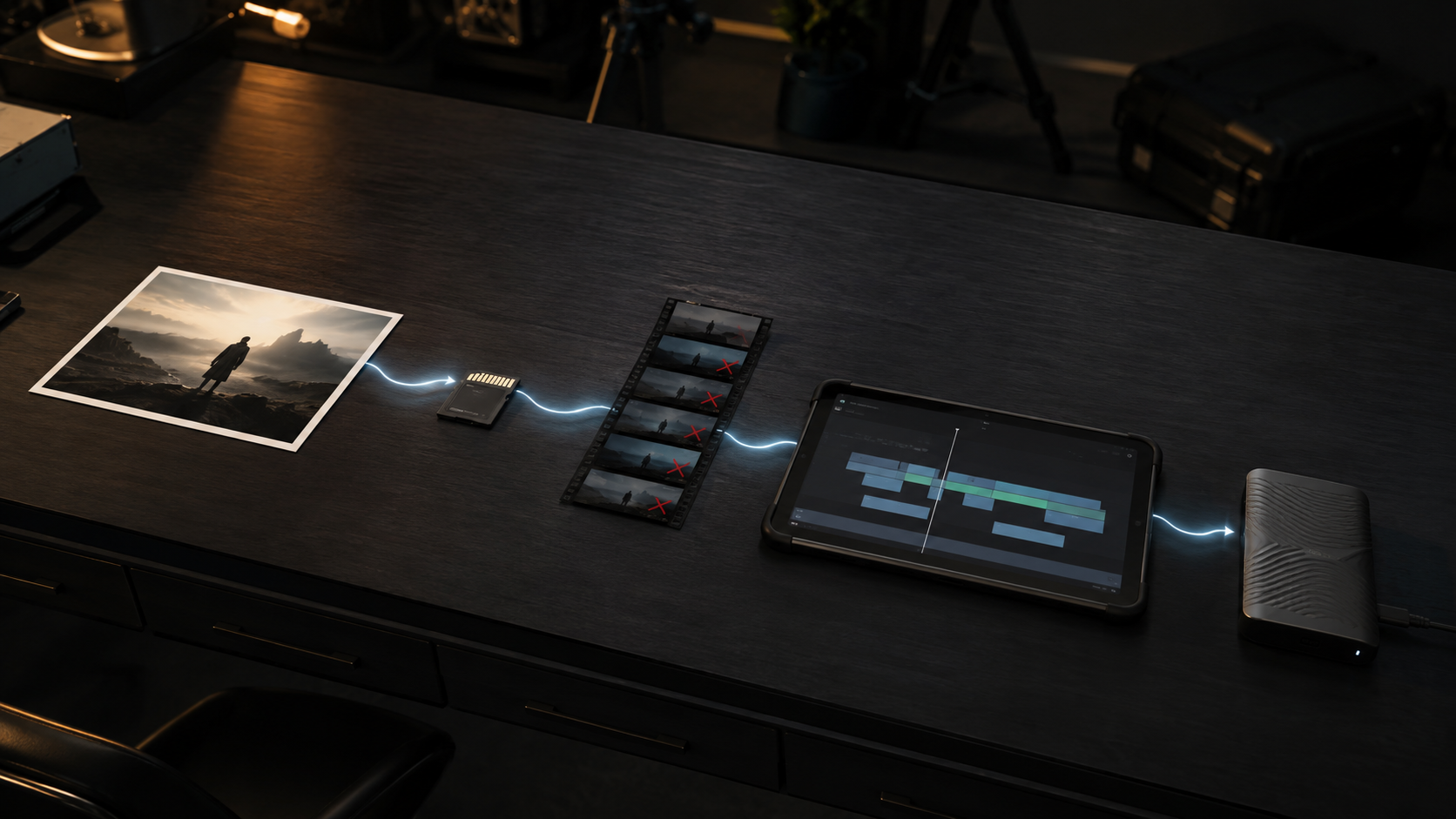 Multi step AI video workflow from prompt to export showing stacked production costs