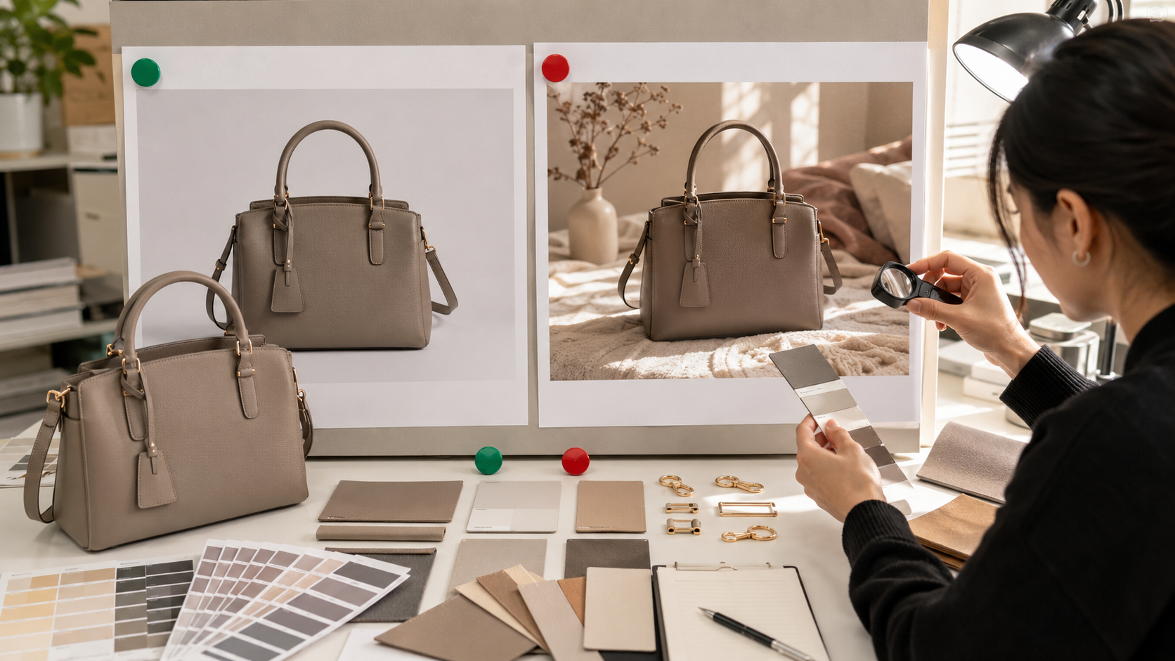 Product-fidelity checklist scene used to fix distorted product images before publish.