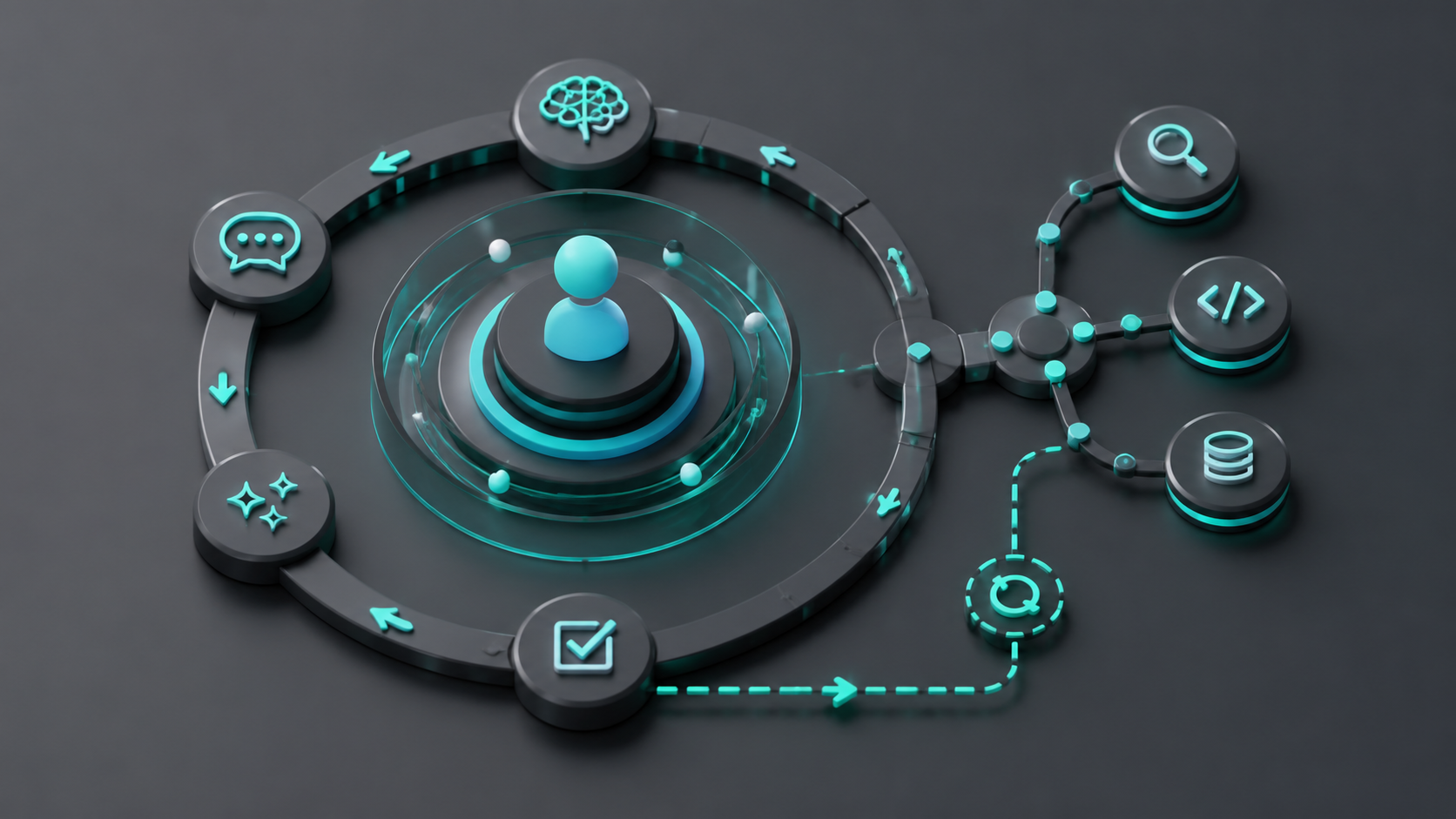 Multi-step agent loop diagram without text for Gemini 3.6 Flash agent cost drivers