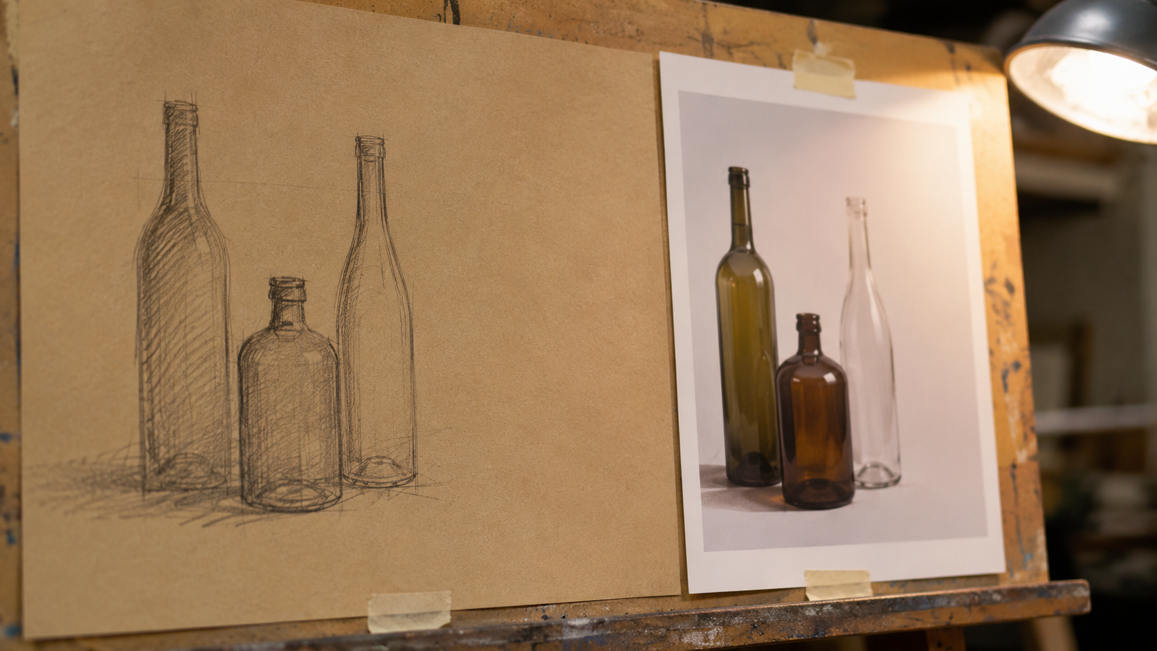 Simple layout sketch used as a visual anchor to improve prompt adherence before style polish.