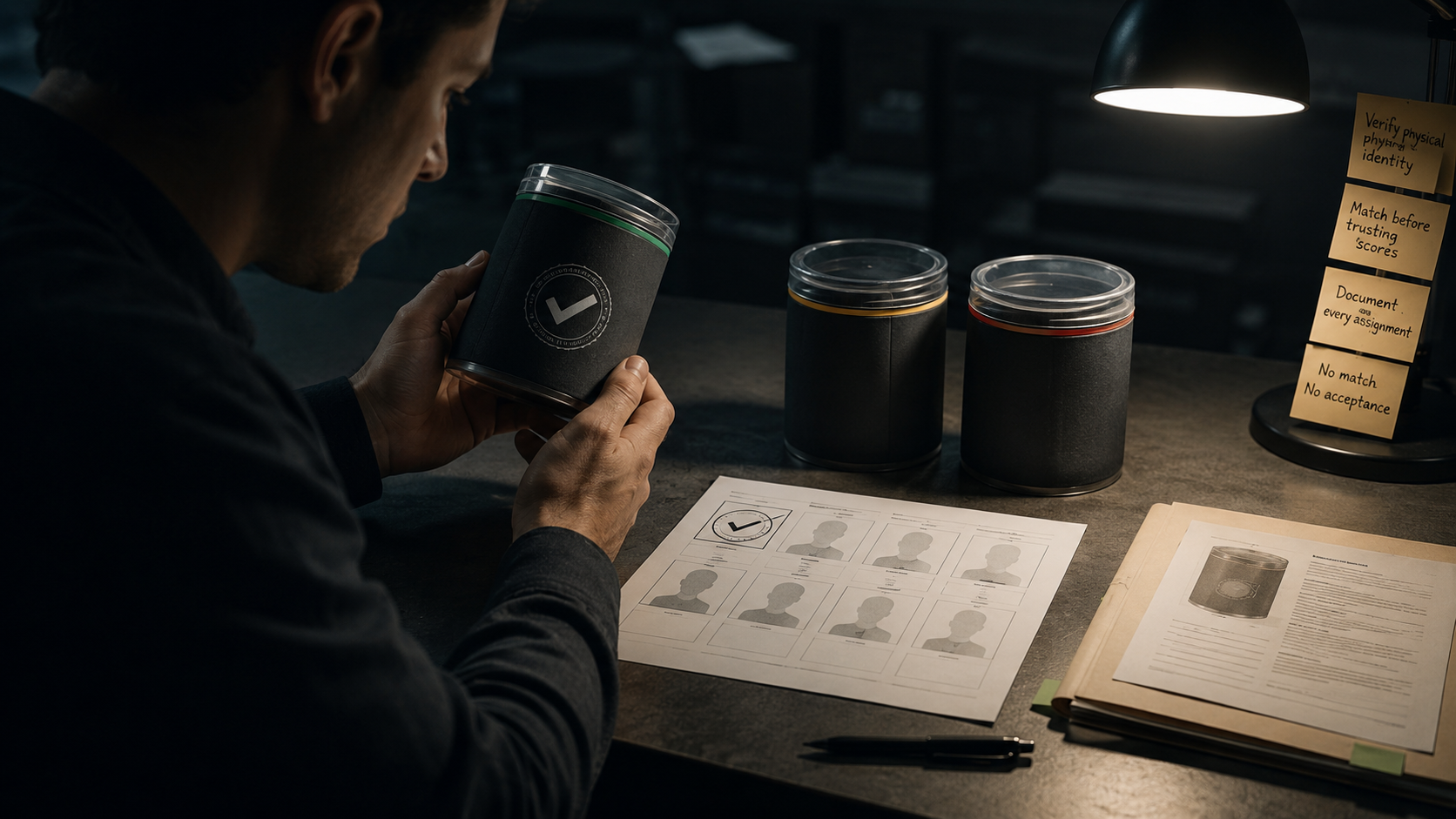 Model identity verification desk scene for Gemini 3.5 Pro model card and docs hygiene