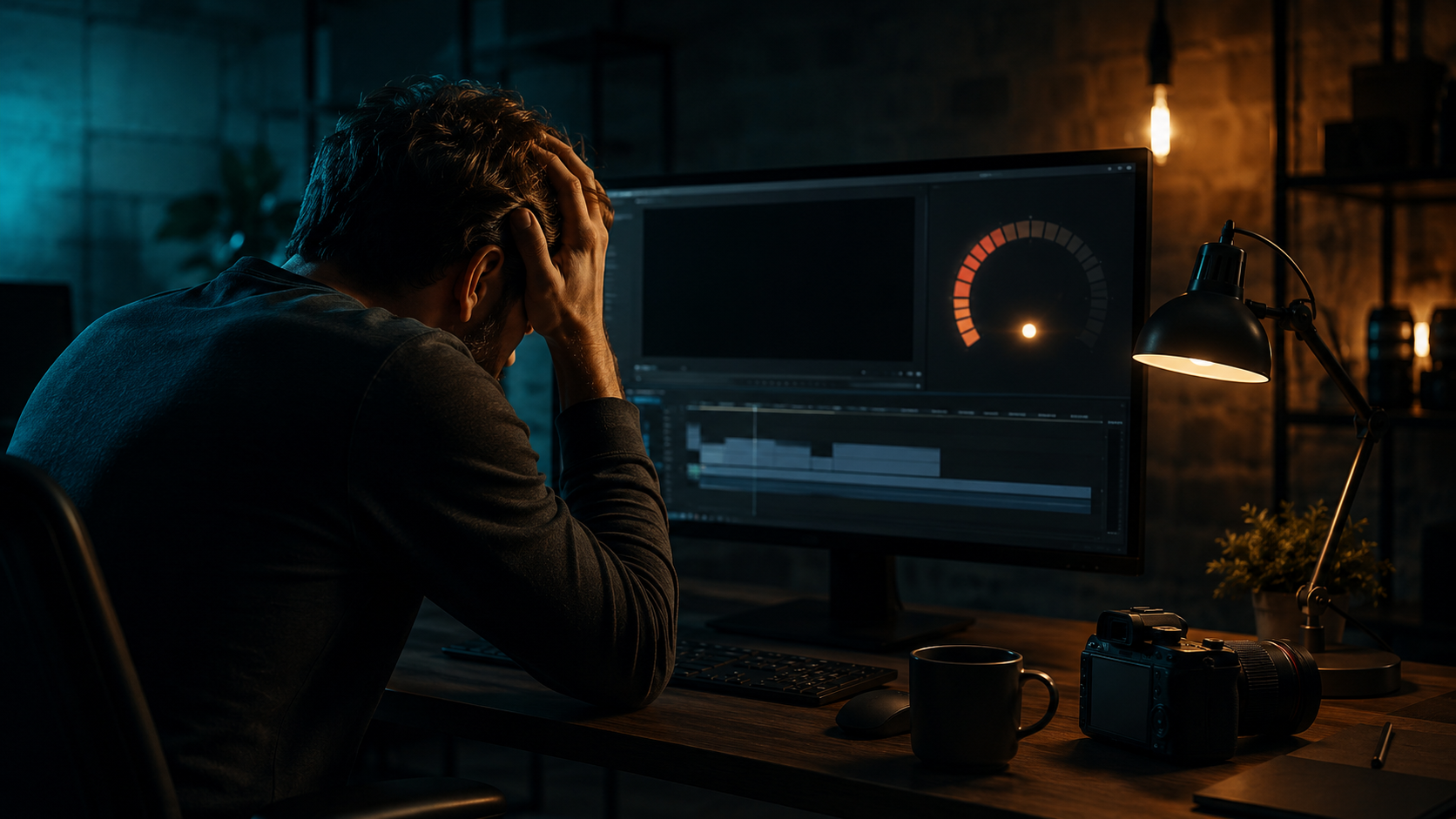 Creator frozen by empty render timeline showing Kling AI failed generation credits anxiety