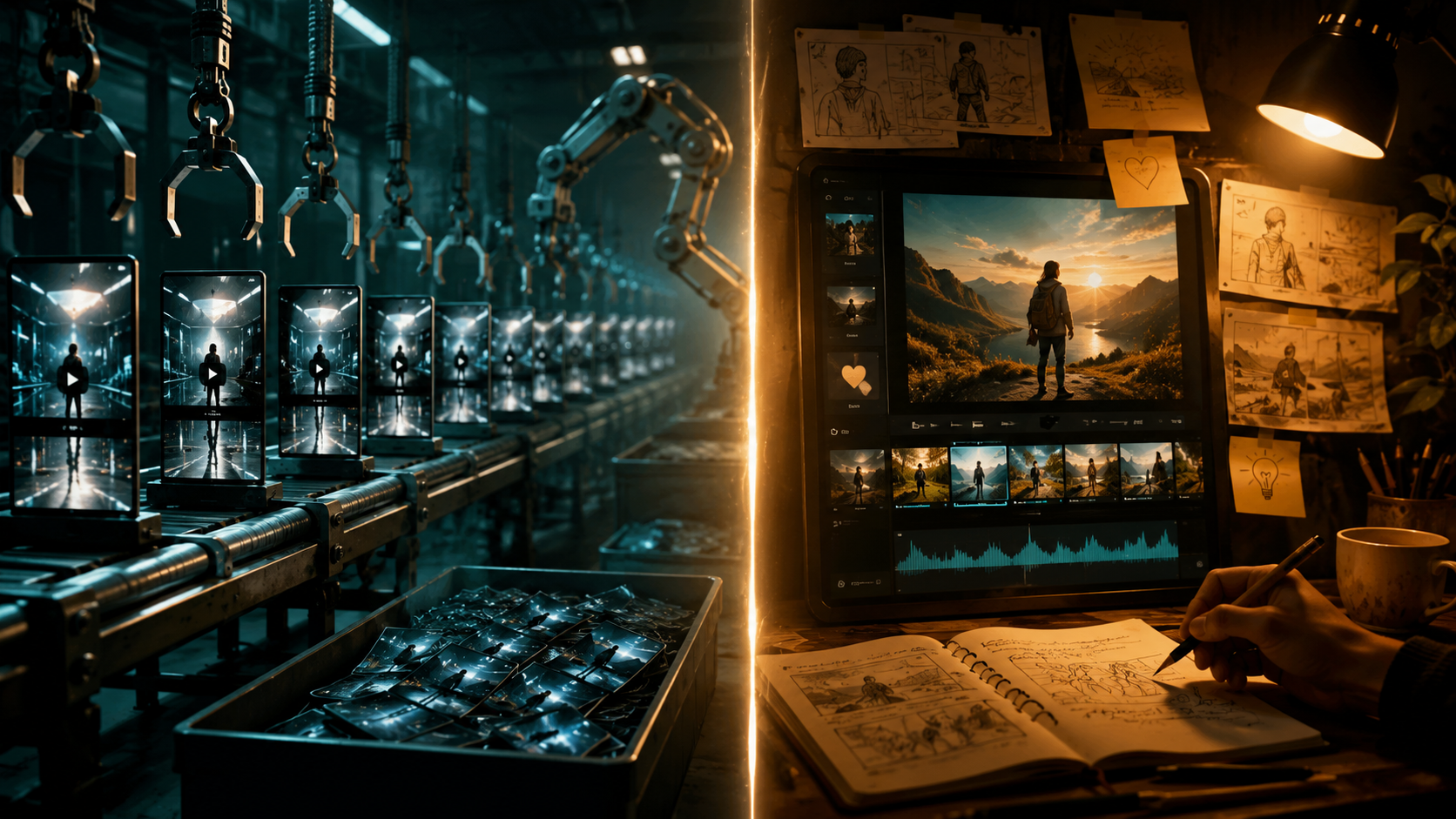 Side by side comparison of low-quality AI content and authentic AI content signals