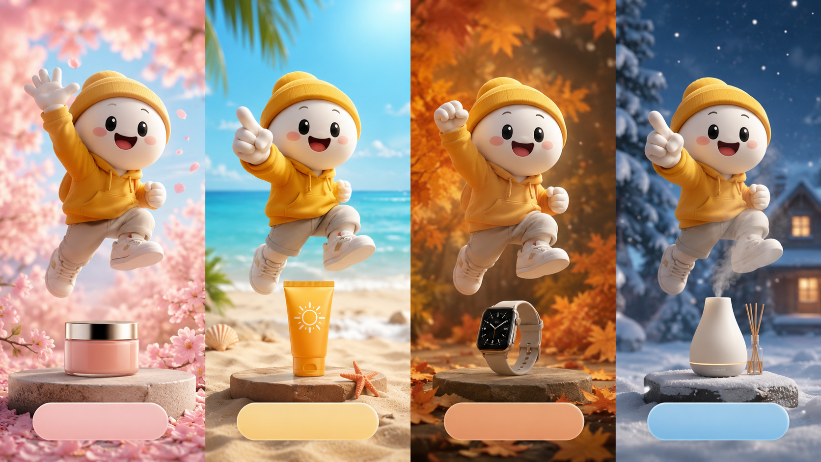 AI mascot video variation pack with fixed character and changing hooks offers and CTAs