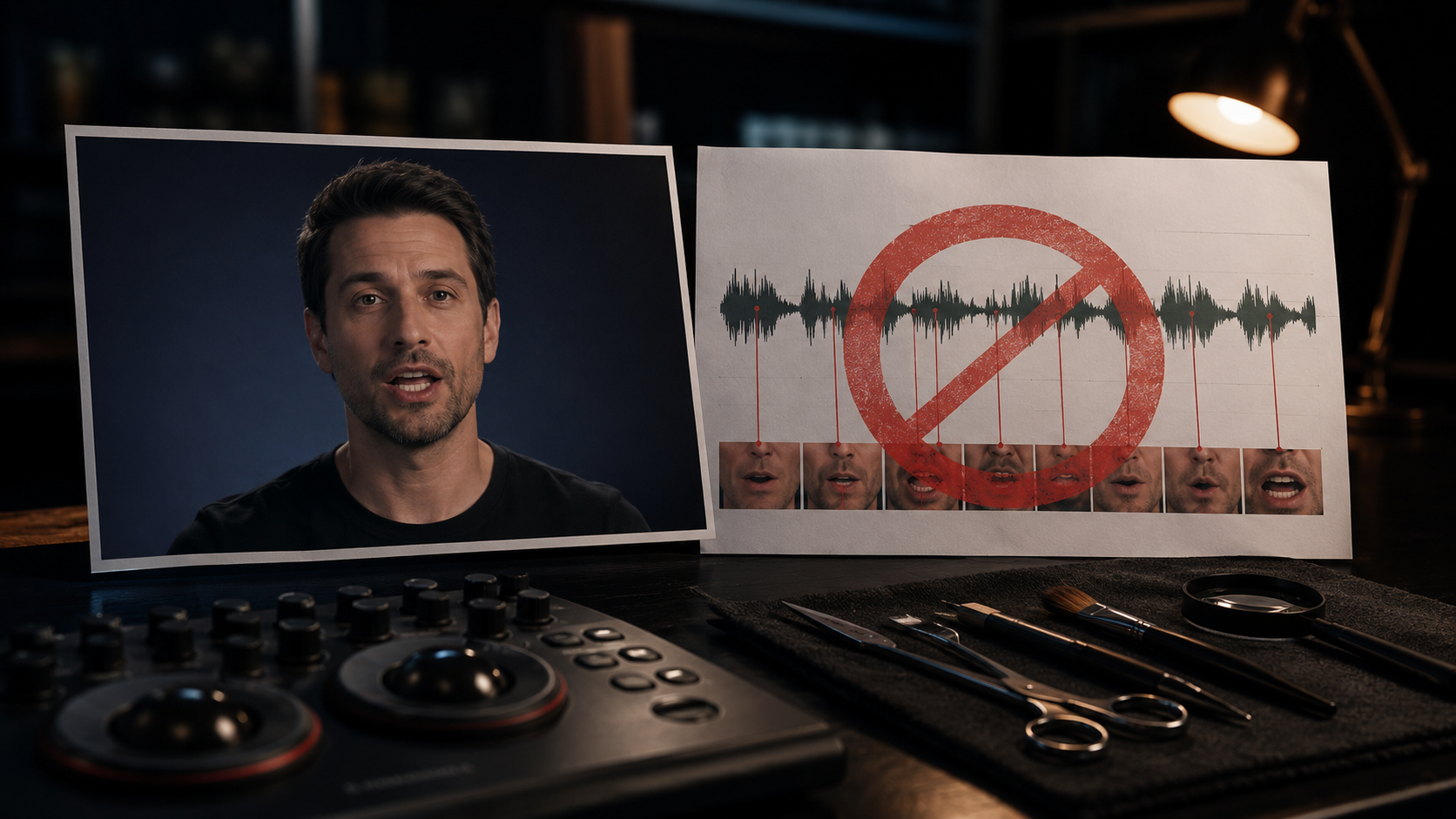 Lip sync timing check before enhancement in a late-stage AI creative workflow