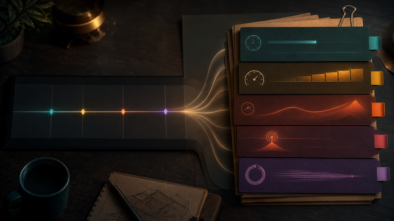 Structured background music prompt concept translating a video timeline into timing language