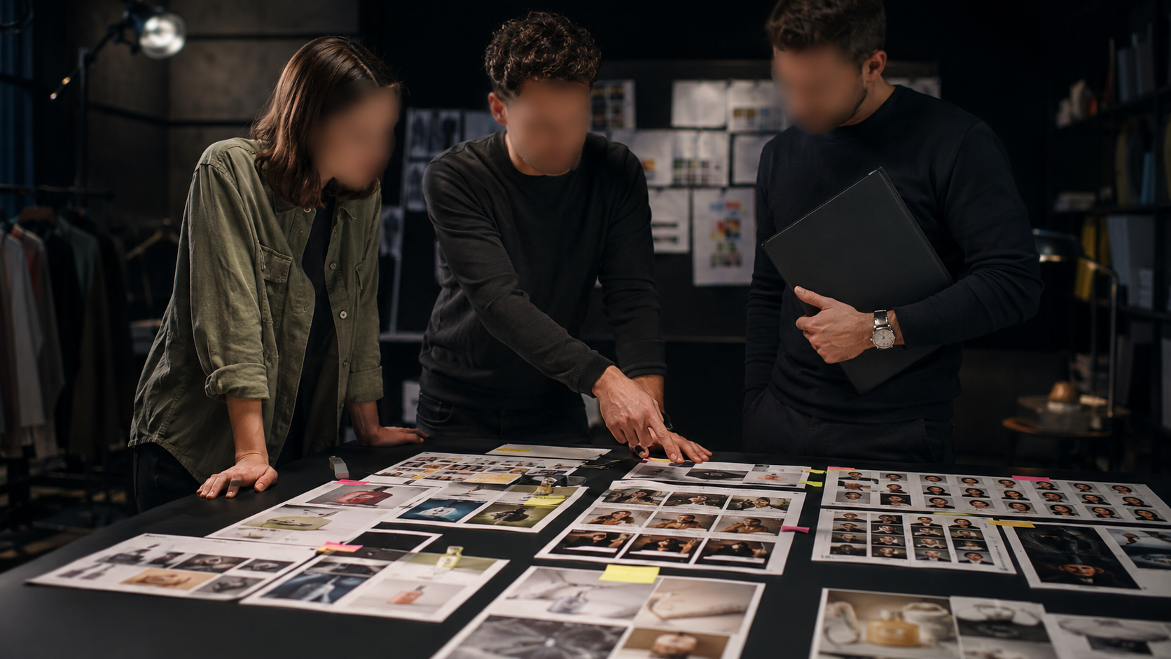 Agency team reviewing a brief board before generation for Seedance 2.5 copyright risk