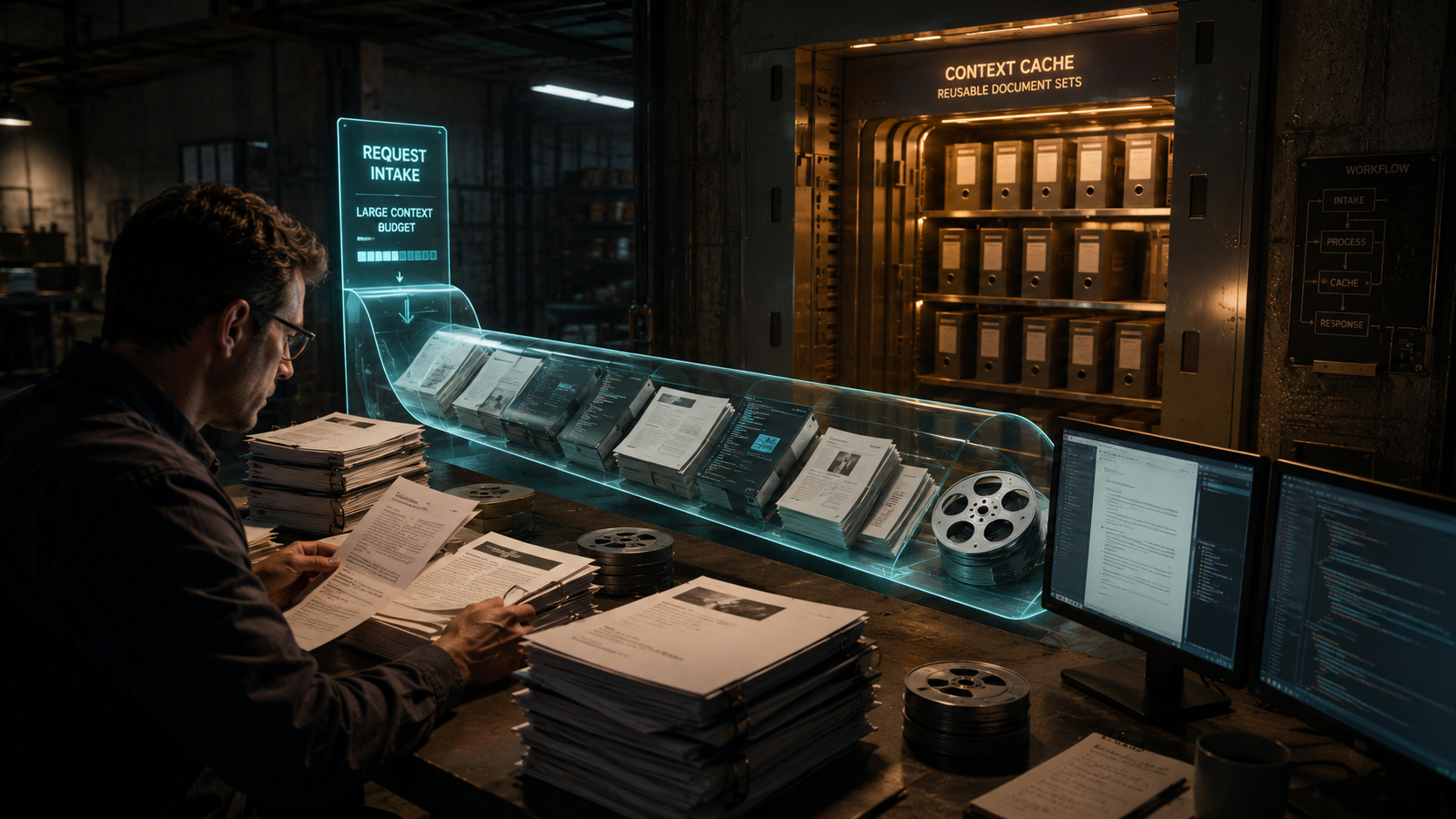 Official long-context packing metaphor with cached large document sets for Gemini workflows