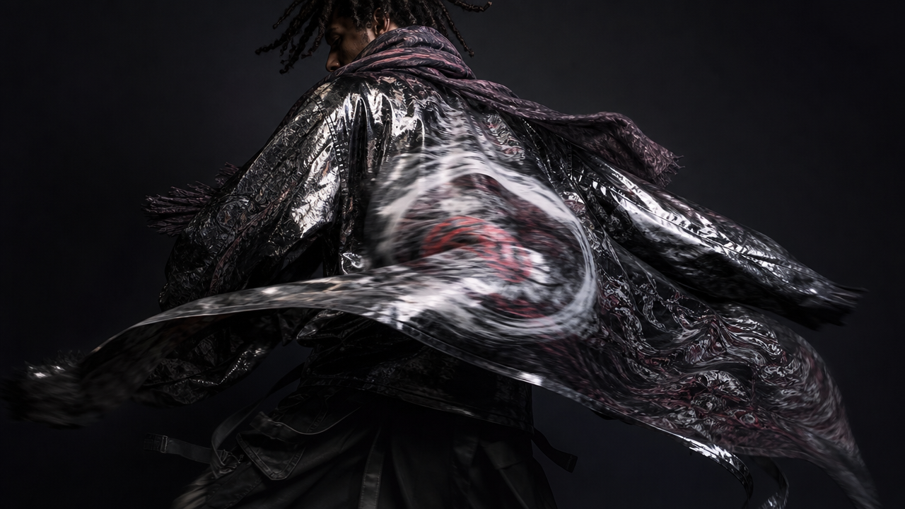 High-risk layered reflective patterned outfits that amplify AI clothing distortion under fast movement