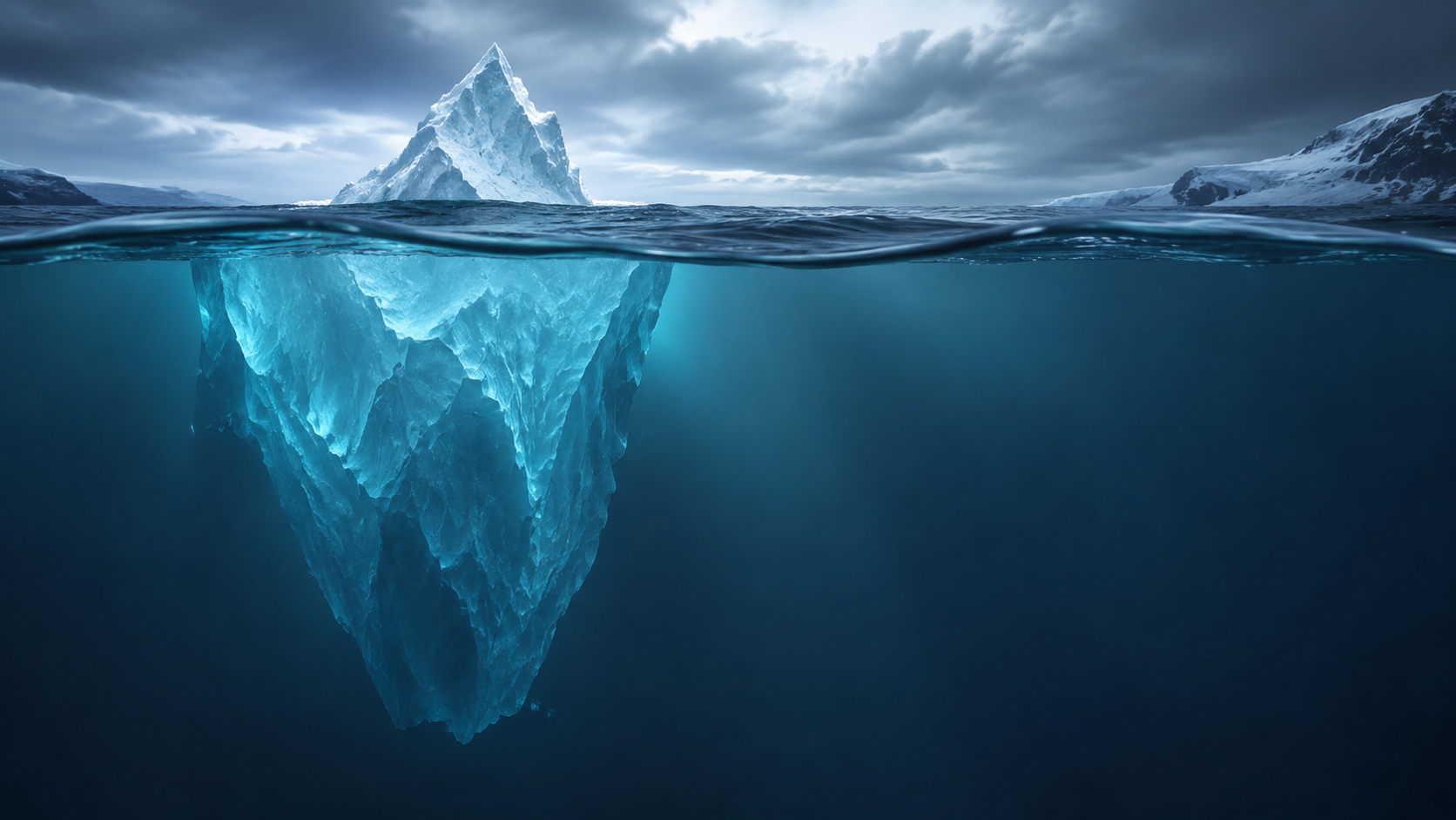 Iceberg metaphor for Gemini 3.6 Flash thinking tokens hidden under a short answer
