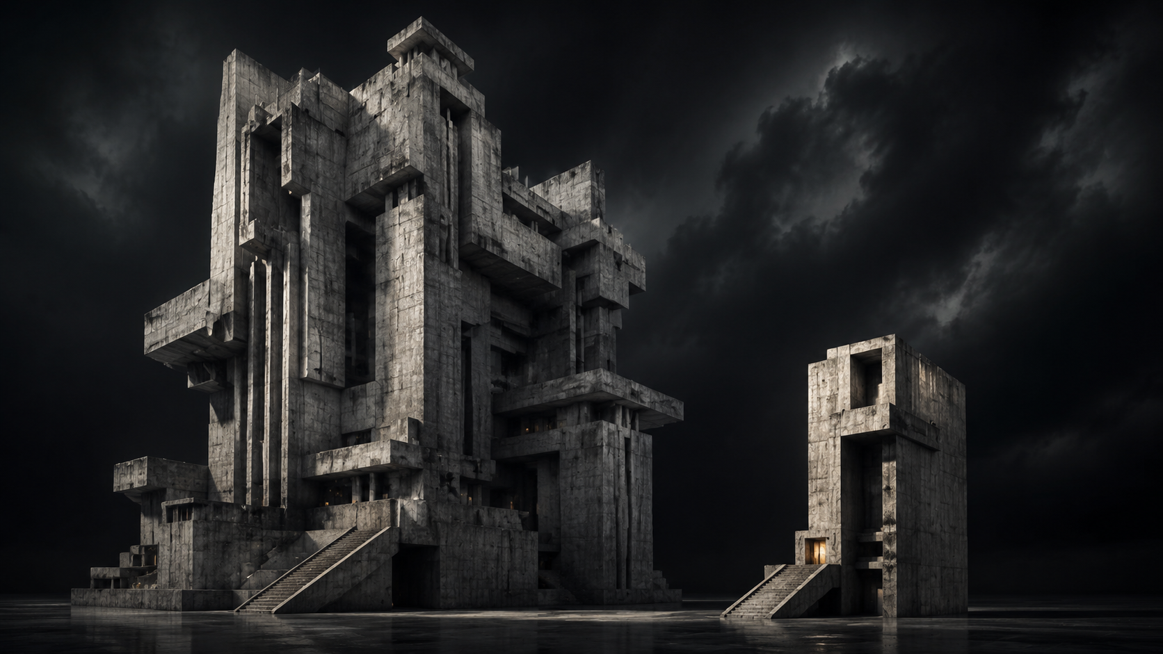 Comparison of two concrete architectural forms showing scale difference