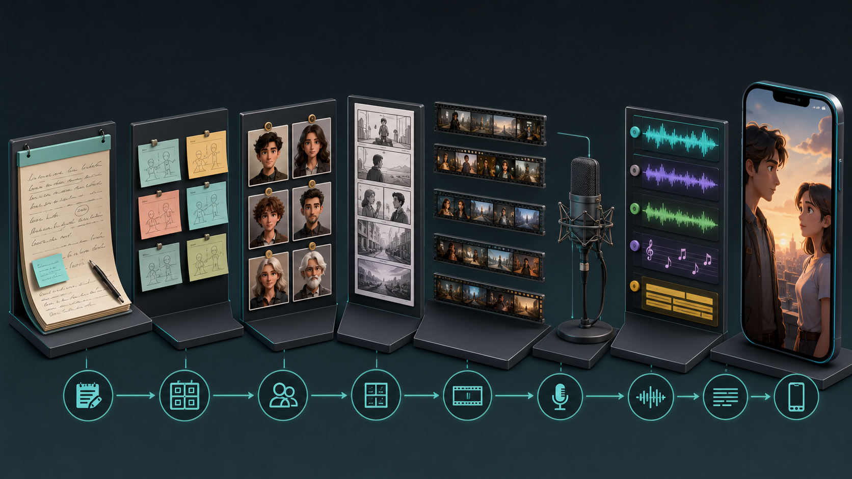 AI short film workflow pipeline from script and character lock to vertical episode assembly