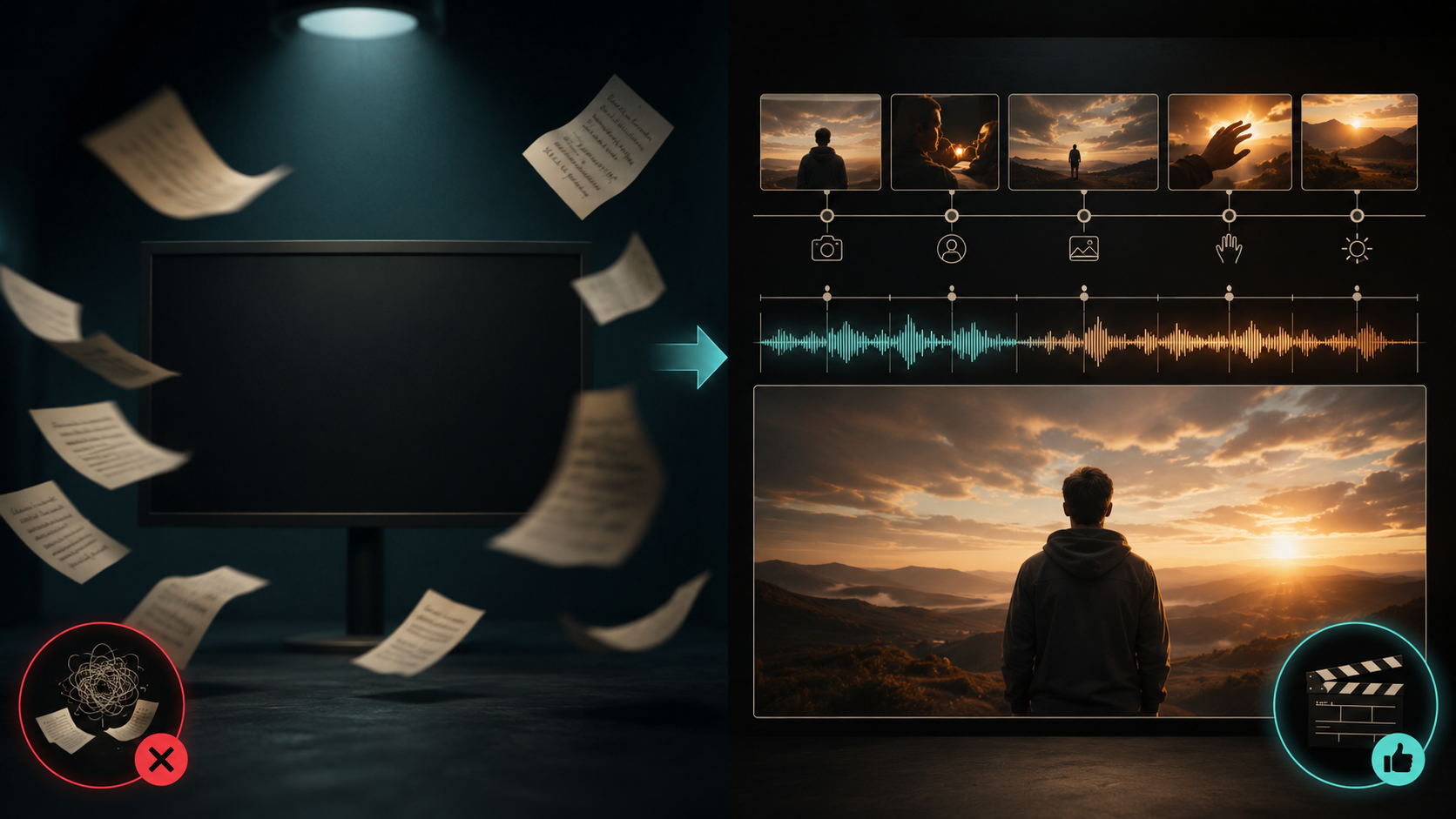 Aligned faceless video script scene beats with narration and camera-readable action