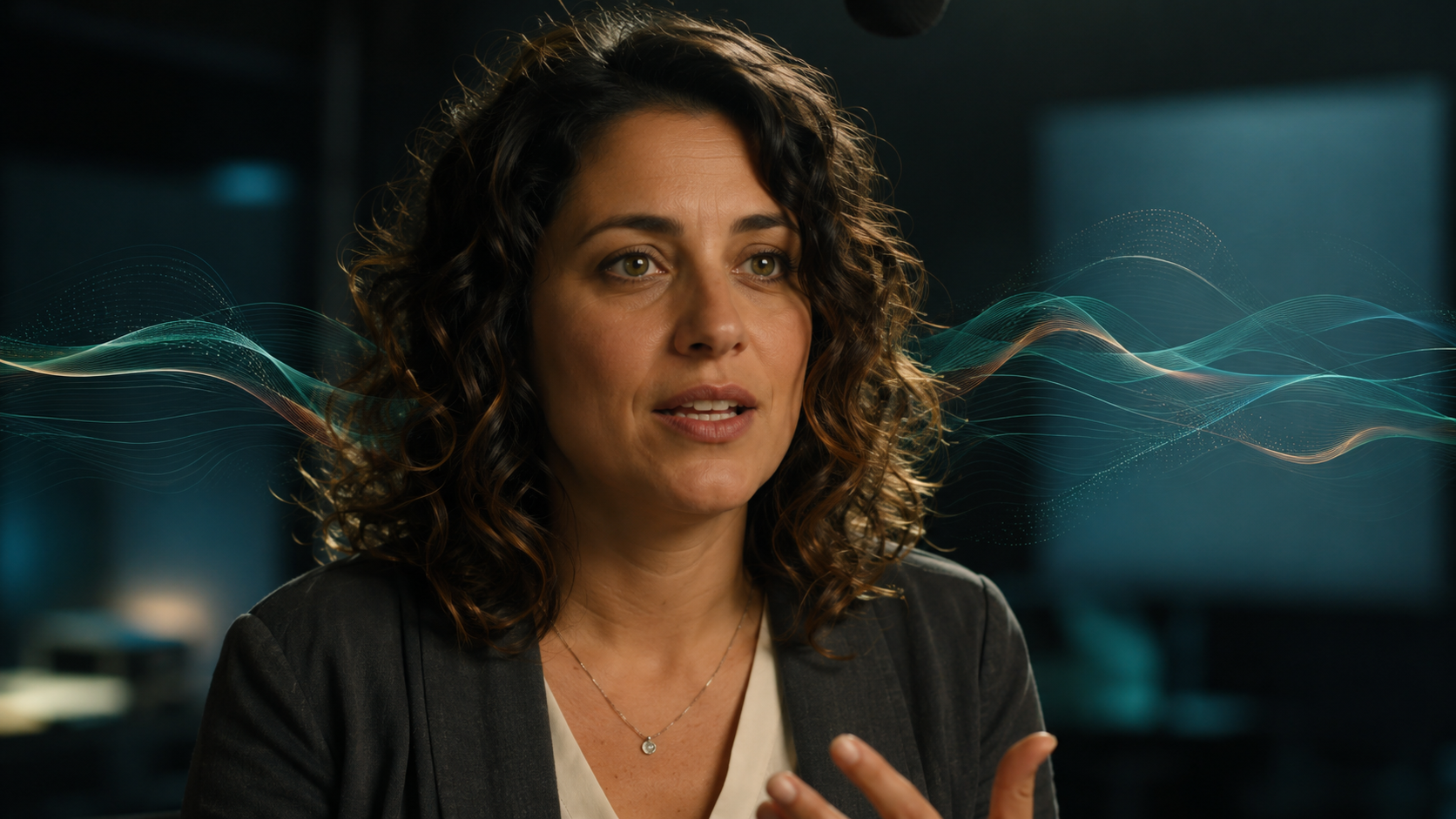 Talking-head dialogue scene showing mouth timing and native audio trade-offs.