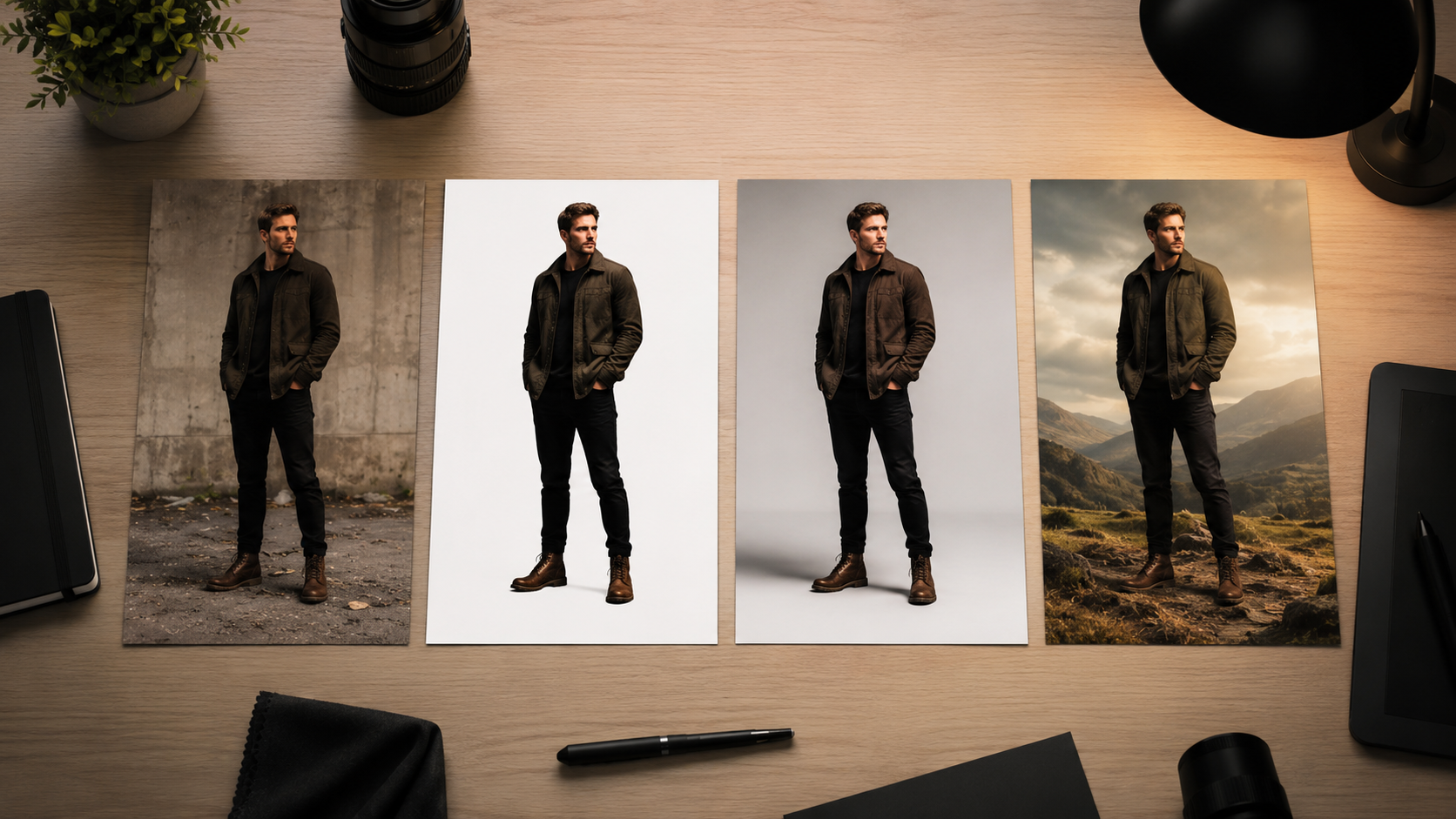 Production sequence to relight AI images after background or subject changes