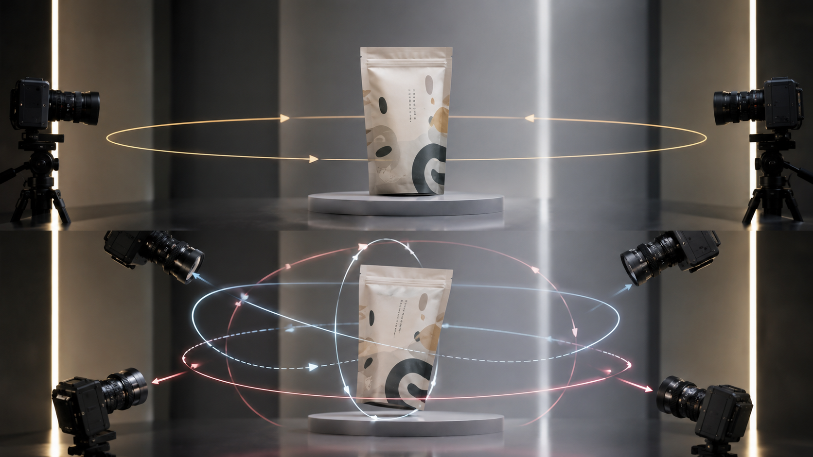 Calm locked-off camera path protecting packaging type versus multi-axis motion that warps letter edges