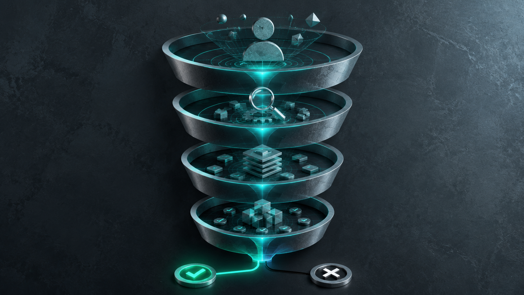 Decision framework funnel for technical buyers filtering Gemini 3.5 Pro benchmarks evidence