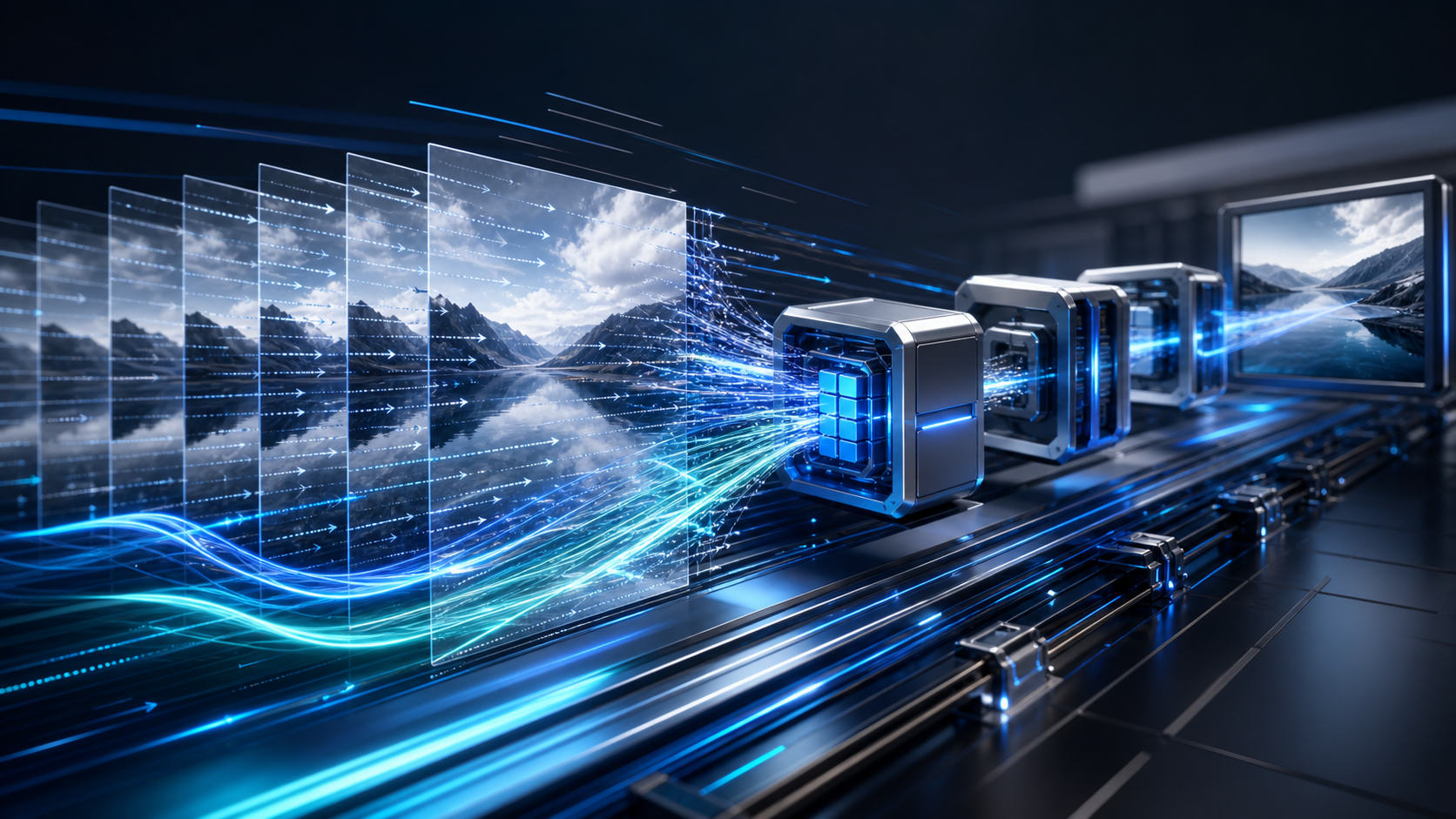 Abstract illustration of faster AI video generation speed