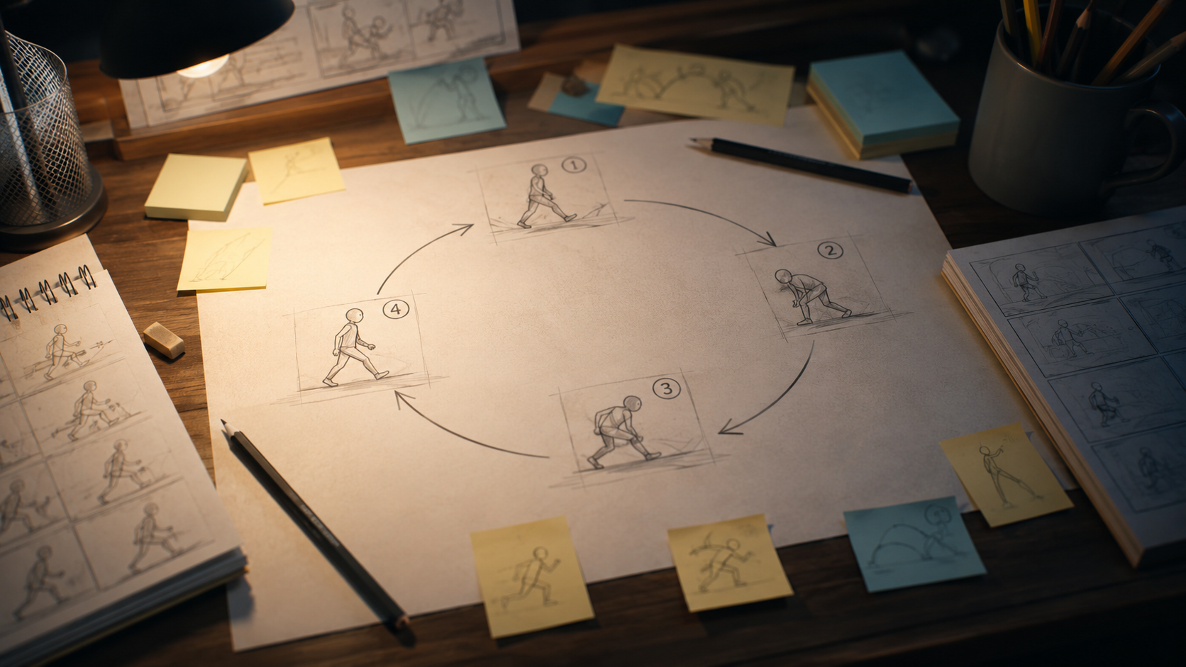 Storyboard sketch planning closed motion for seamless AI video loops from the join