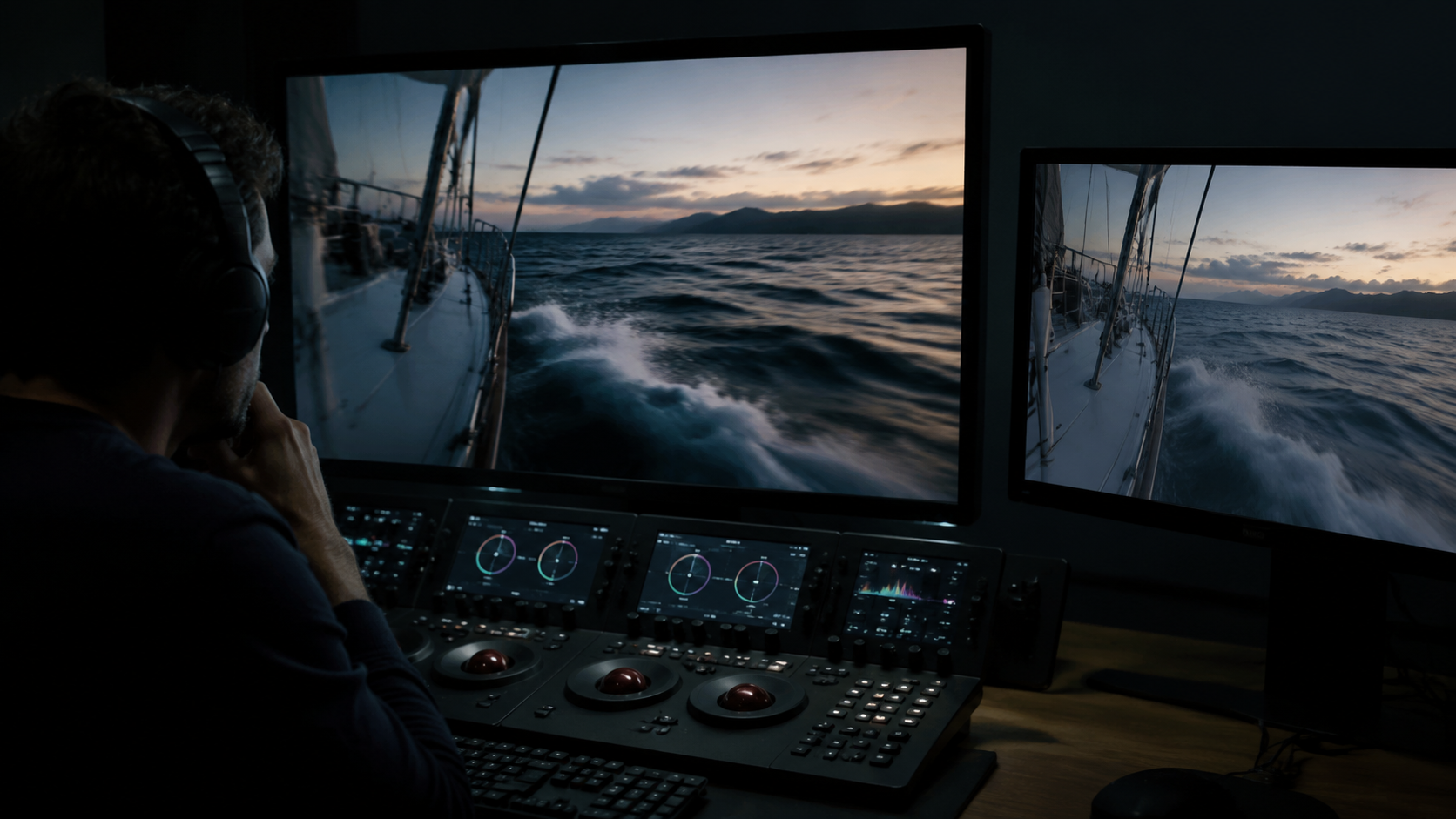 Editor judging an upscale video to 4K result during motion playback instead of a frozen frame