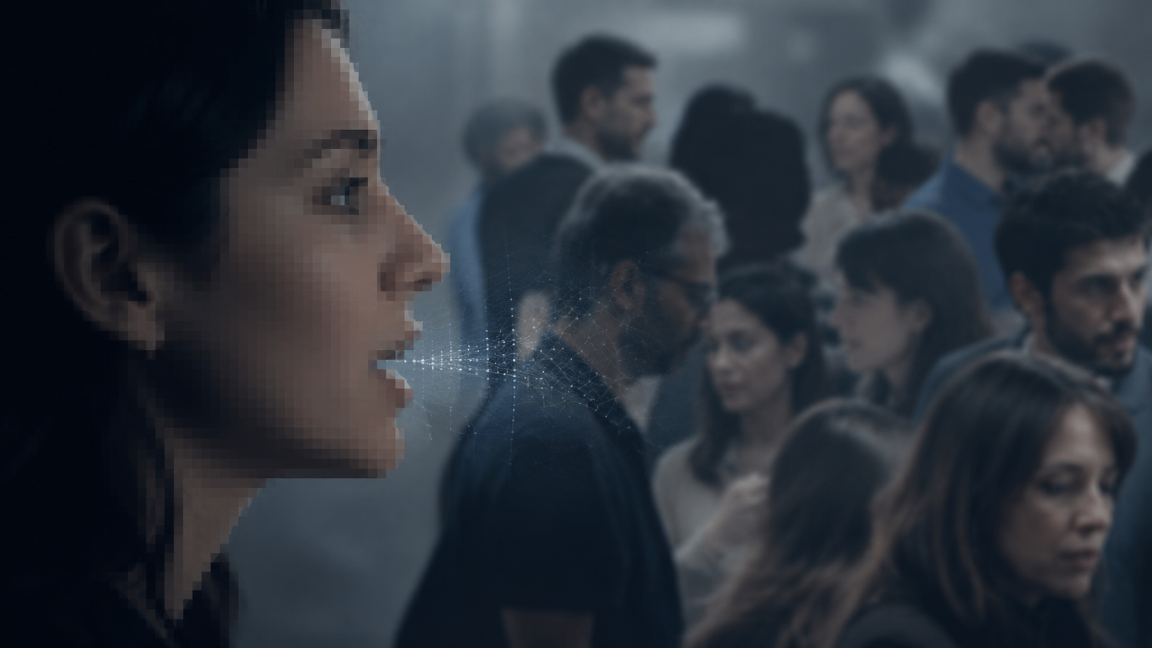 Hard limit scene with profile face and multi-speaker clutter where AI lip sync still fails